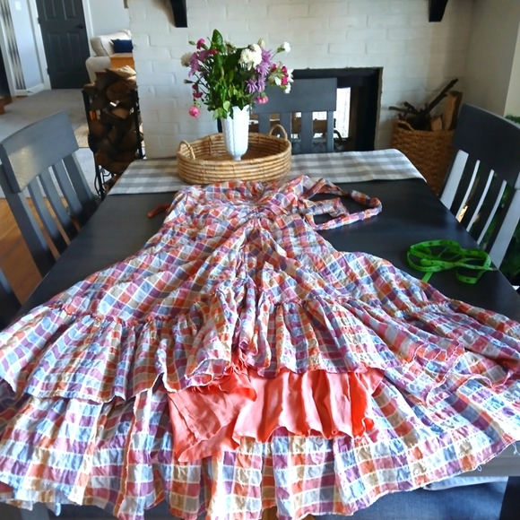 FREE PEOPLE Plaid Halter Maxi Dress LIKE NEW ADJUSTABLE SIZE 10 - Picture 4 of 10